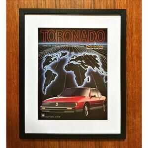 Framed 1986 Print Ad Toronado Oldsmobile Challenge the World